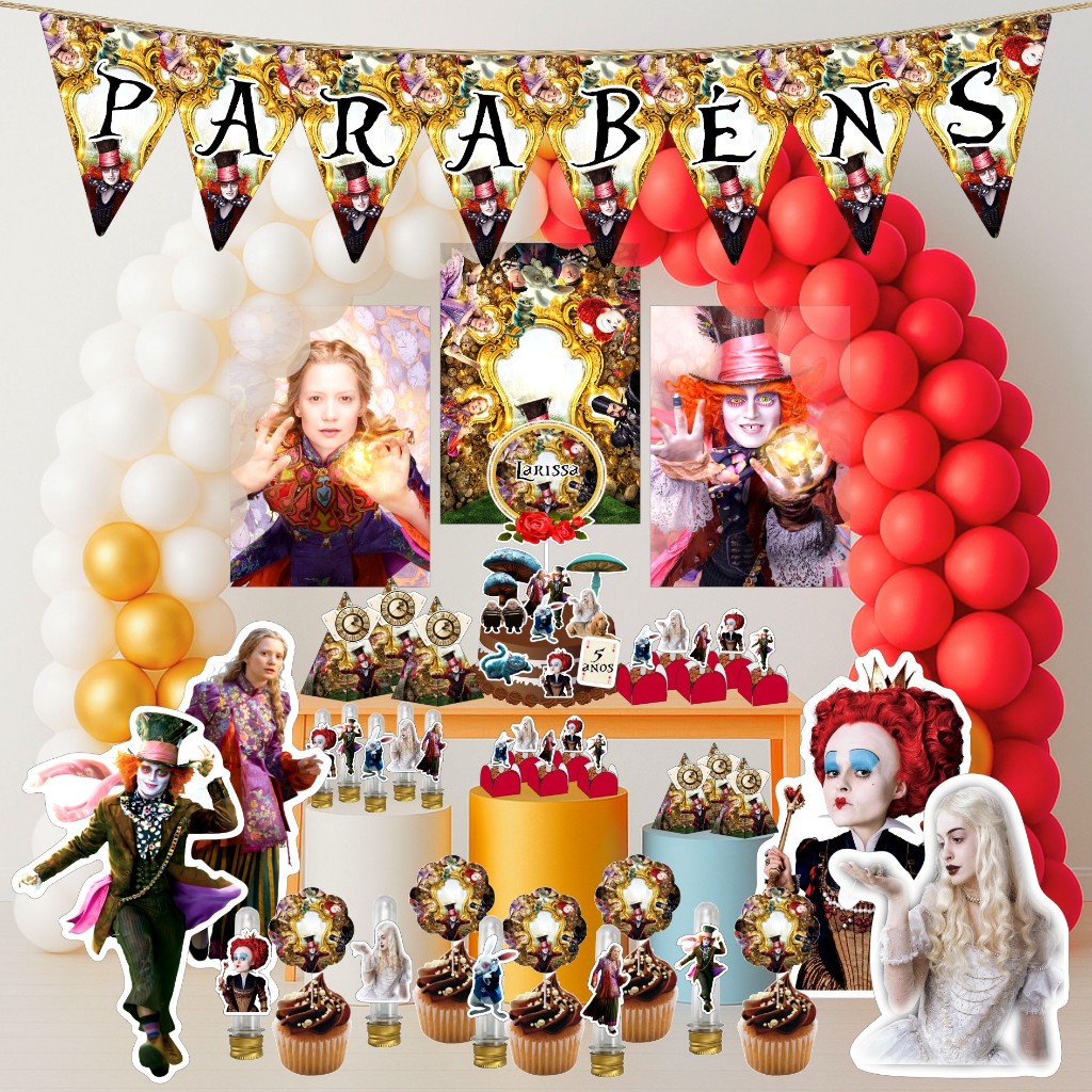 Kit Festa Aniversário Personalizado Alice Através ESPELHO 78 itens - Decoração Lembrancinhas