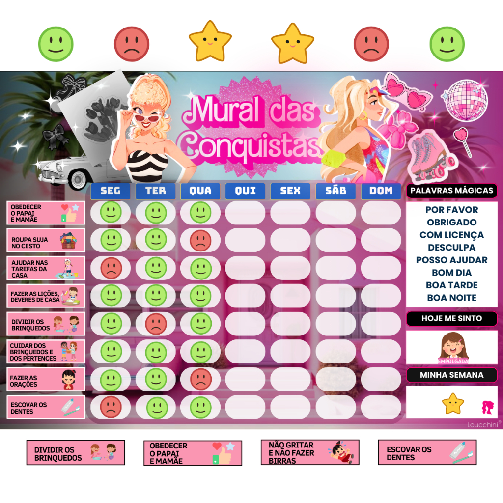 Quadro organizador Diário Infantil de Atividades – Barbie 30x22 cm em Oferta na Shopee