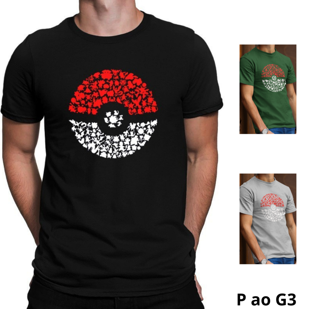 Camiseta em Algodão Moda Vintage Pokebola Pokemon Promoção  Lançamento 2024 Envio Imediato Blu Shop em Oferta na Shopee