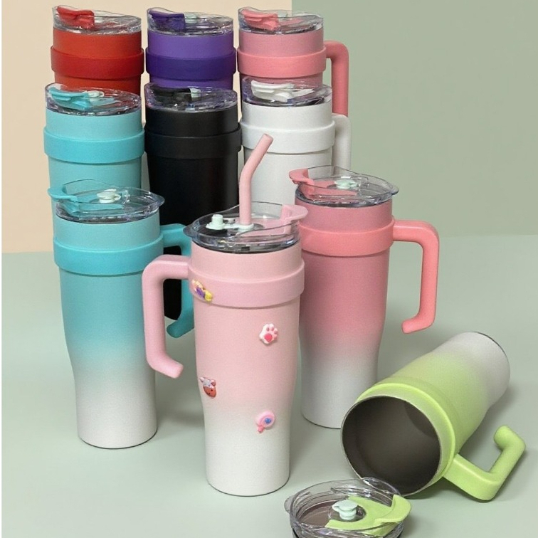 Garrafa Térmica Inox  com Alça e Canudo1200ml/1,2L Copo de Grande Capacidade
