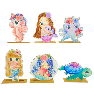Kit Display de Mesa 6 Peças Festa Sereia Cute MDF em Oferta na Shopee