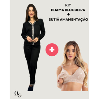 KIT Maternidade Pijama Longo Feminino Americano Amamentação Botões Virginia + Sutiã Amamentação Renda em Oferta na Shopee