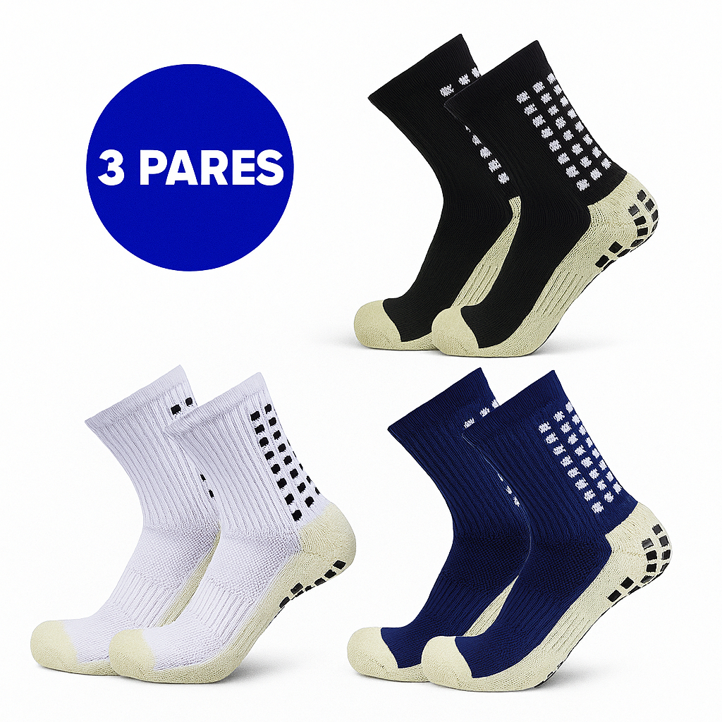 Kit 3 Meias Esportivas Antiderrapantes – Cano Médio | Ideal para Futebol, Corrida, Academia e Treinos