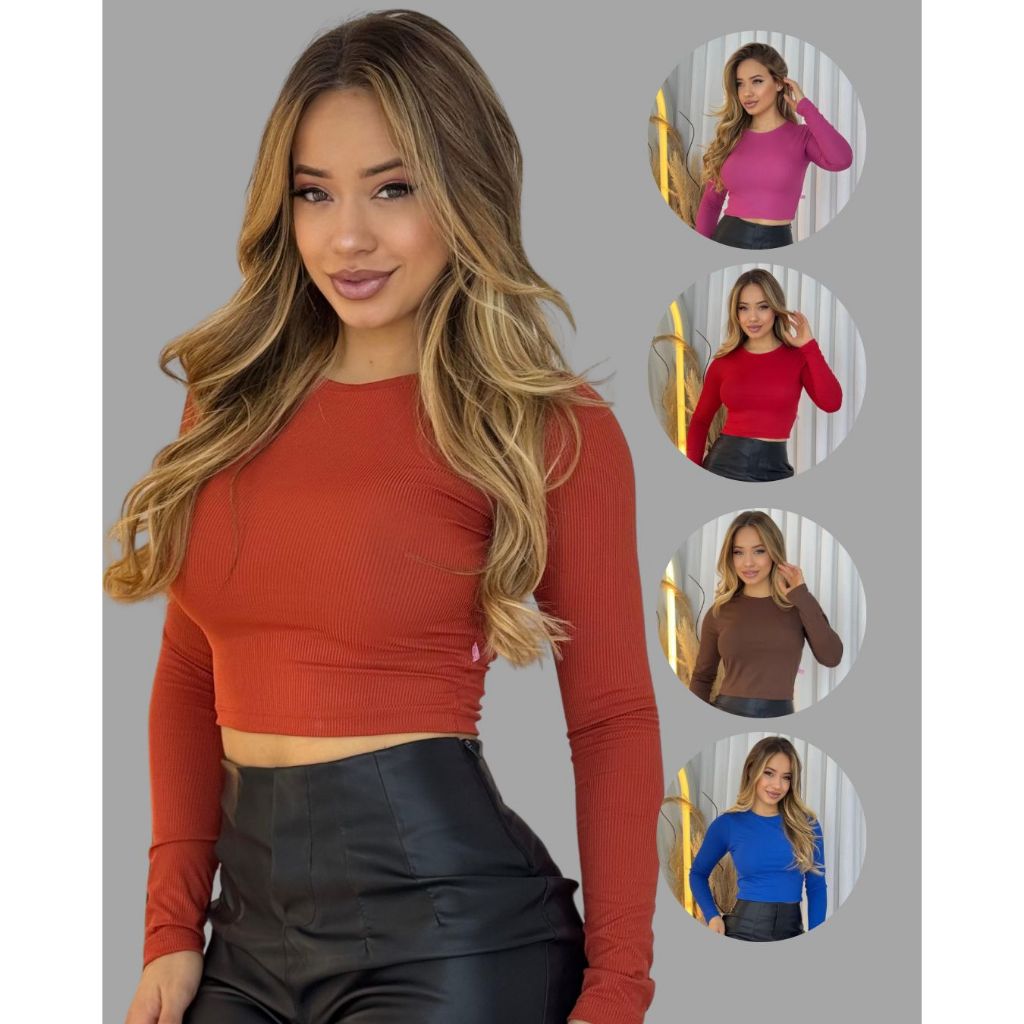 Blusa Manga Longa Gola O Básica Feminina Casual Inverno em Oferta na Shopee