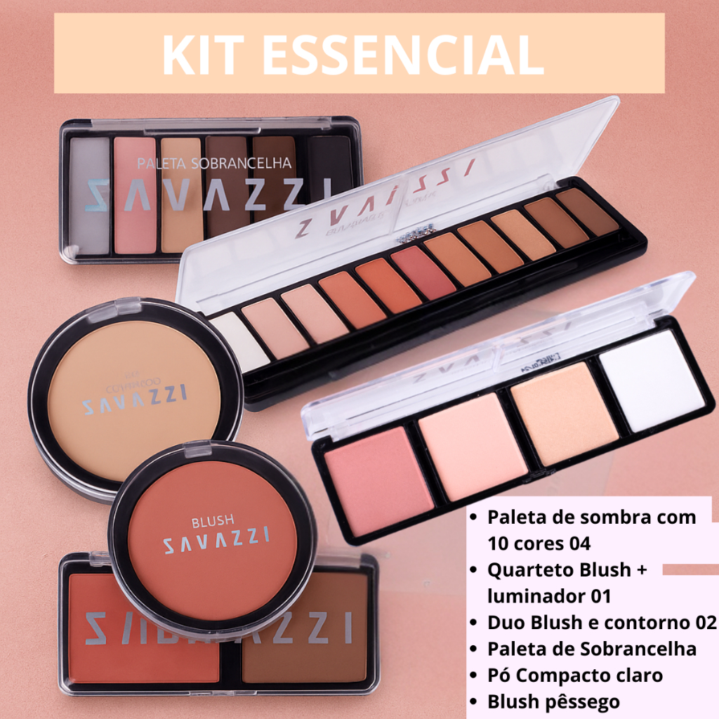 Kit Maquiagem Completo 6 unidades Sombra, Blush, Iluminador, Pó Compacto, Contorno