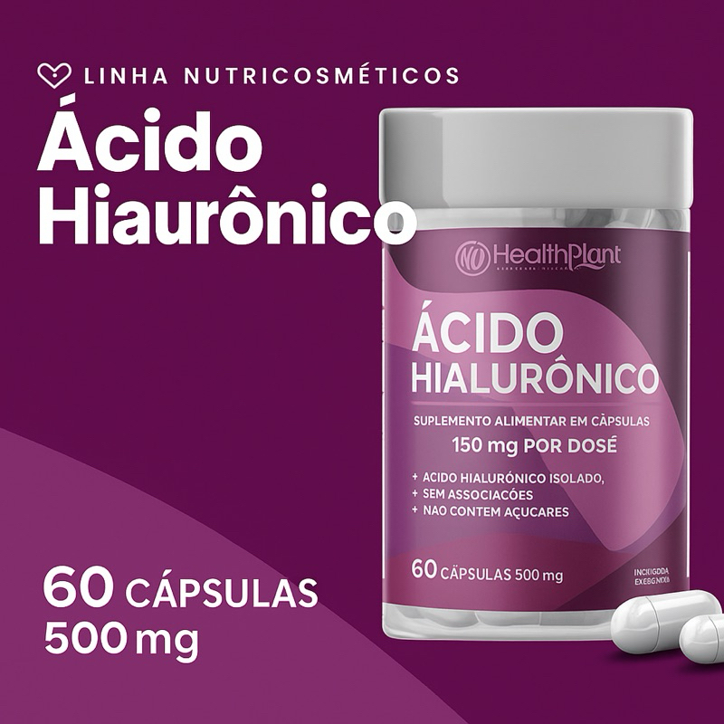 Ácido Hialurônico 500mg - 60 Cápsulas - Anti-idade - Previne Rugas - Rejuvenescimento