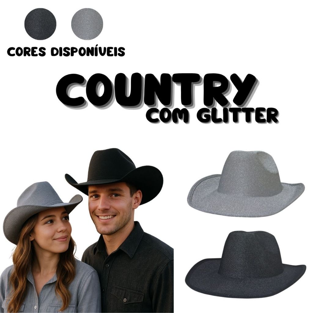 Chapéu Barretos Country Glitter Boiadeiro Estilo Sertanejo Boiadeira Cowboy Cowgirl Adulto Brilhante