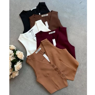 Colete Feminino Linho Rústico Social Alfaiataria Decote V Sem Bolso Elegante Casual Moda 2025 Cores Pastéis Candy em Oferta na Shopee