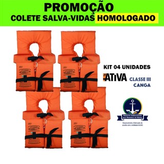 4 Colete Salva Vidas Ativa Homologado Classe III Canga PP P M G GG