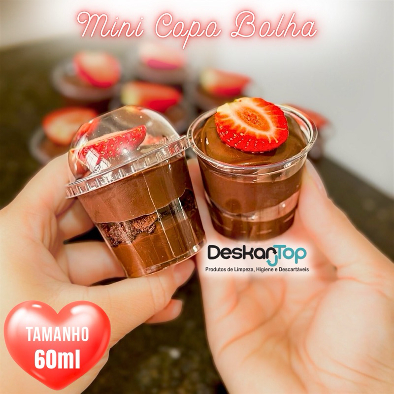 Mini Copo com Tampa Bolha 60ml Doces Lembrancinha Festa Aniversário G697