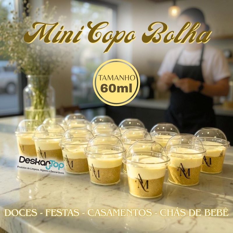 Mini Copo com Tampa Bolha 60ml Eventos Casamento Chá de Bebê G697