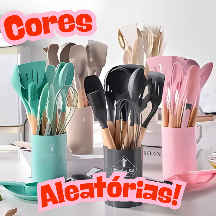 Kit utensílios de cozinha domésticos antiaderentes de silicone conjunto de utensílios de cozinha com suporte de plástico
