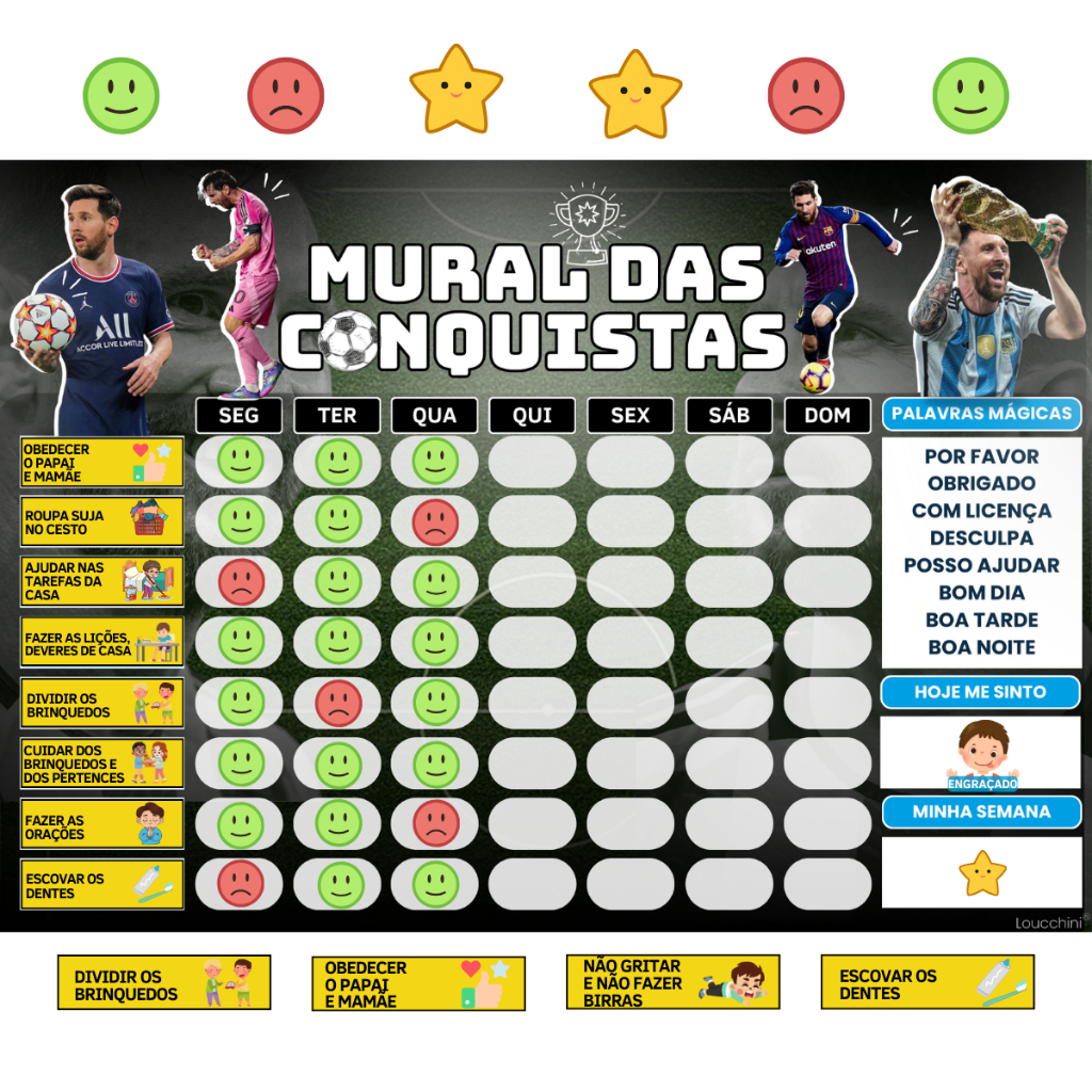Quadro organizador Diário Infantil de Atividades – Tema: Futebol "Messi" 30x22 cm