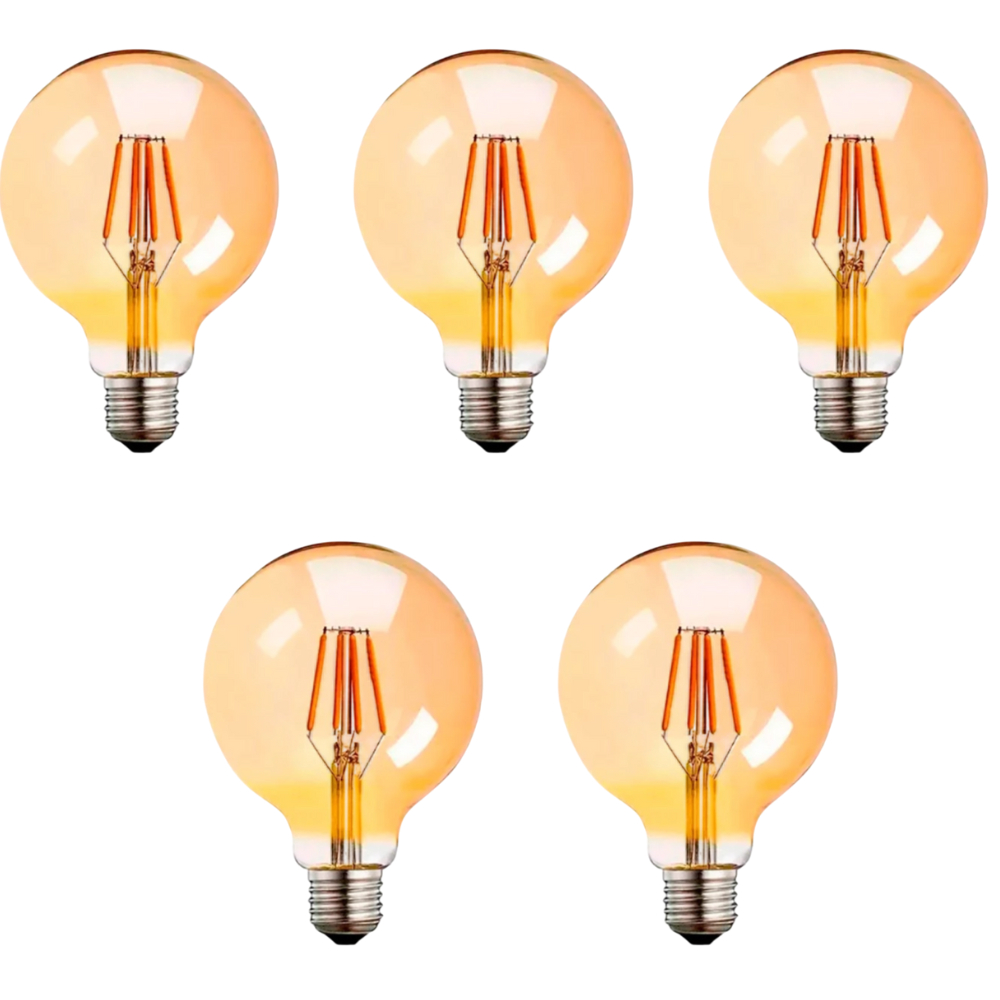 Kit 5x Lâmpada Filamento LED Retrô Vintage Âmbar G80 4W Bivolt em Oferta na Shopee