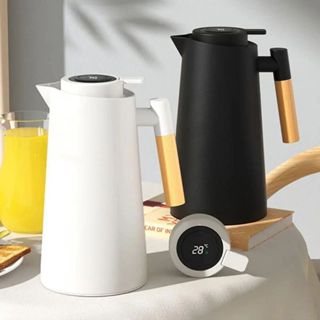 Garrafa Térmica Termometro Digital 1L Café Chá Nórdica Com Cabo Madeira em Oferta na Shopee
