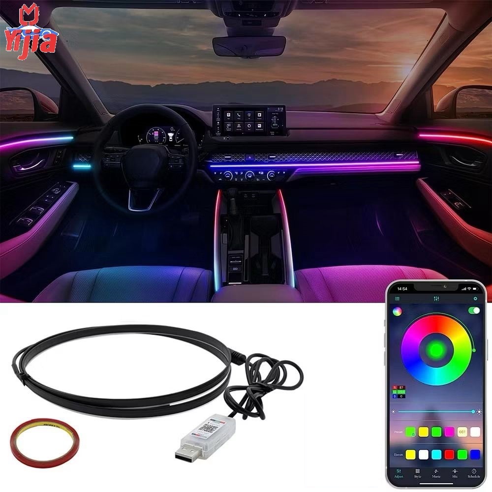 Fita LED Ambiente RGB para Carro - Alimentação USB: Controle por APP/Remoto, Sincronia com Música e Instalação Flexível!