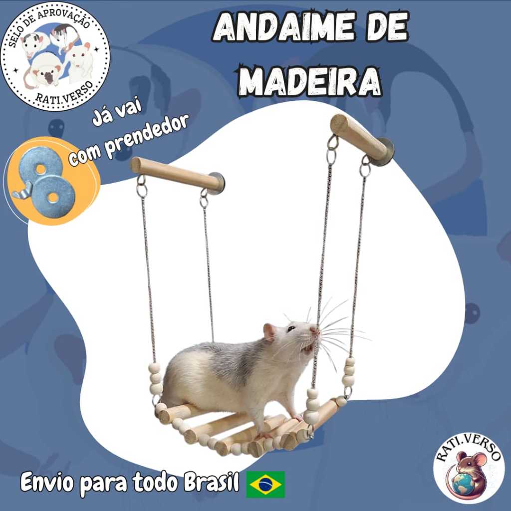 Andaime de madeira para ratos twister, calopsitas e aves no geral, enriquecimento ambiental