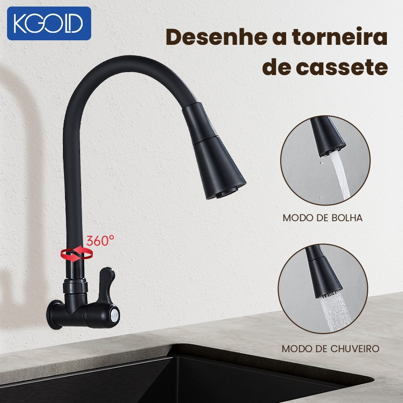 Torneira Gourmet Preta de Parede Flexível com Cone Duplo de Pulverização 1/4 KOGLD em Oferta na Shopee