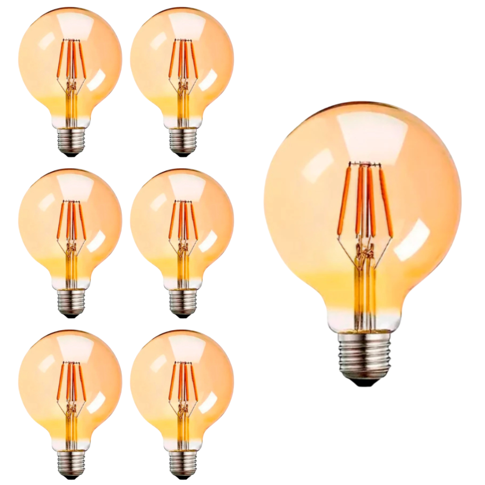 Kit 7x Lâmpada Filamento LED Retrô Vintage Âmbar G80 4W Bivolt em Oferta na Shopee