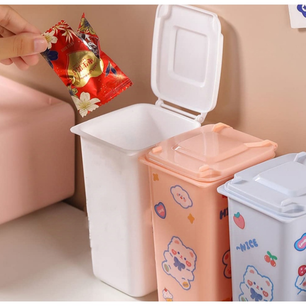 Lixeira Pequena com Rodinhas para Mesa e Bancada, Cores Pastel