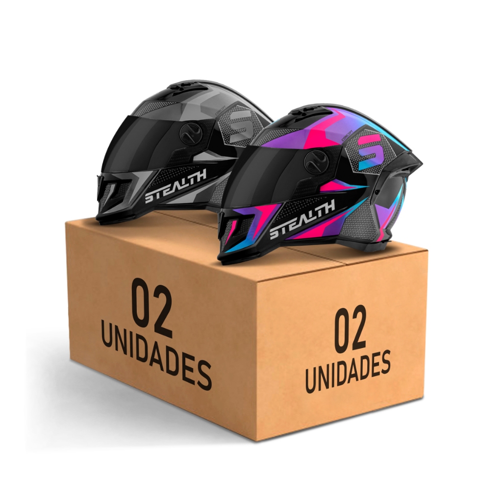 Kit 2 Capacete Fechado Stealth Concept Pro Tork Brilhante Feminino Masculino Viseira Fumê