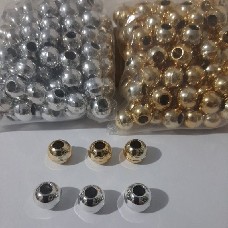 Ponteira/ Terminal bola/redonda/ ABS plastico/Dourada, e Prata/ 5mm abertura/9 mm tamanho
