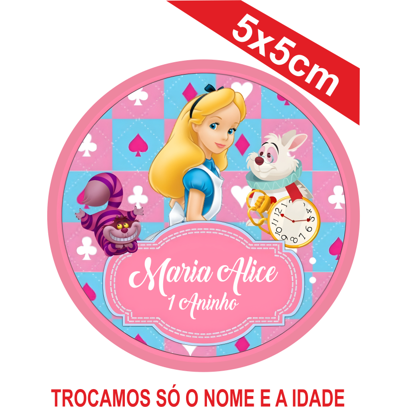 Adesivos  Alice no pais das Maravilhas Personalizados 5x5cm Festa Aniversário Lembrancinha