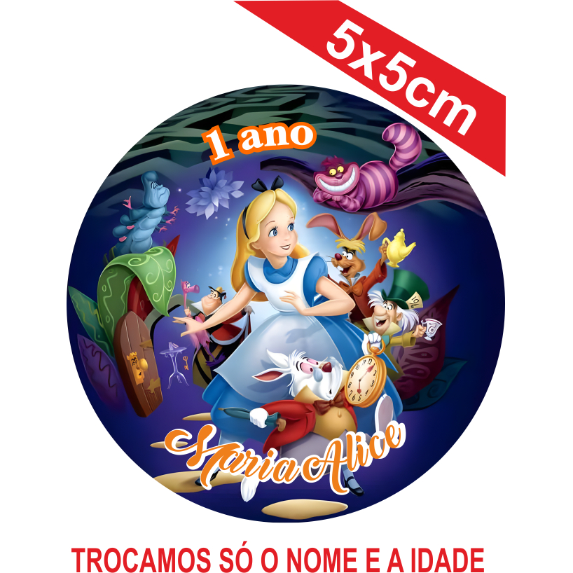 Adesivos  Alice no pais das Maravilhas Personalizados 5x5cm Festa Aniversário Lembrancinha