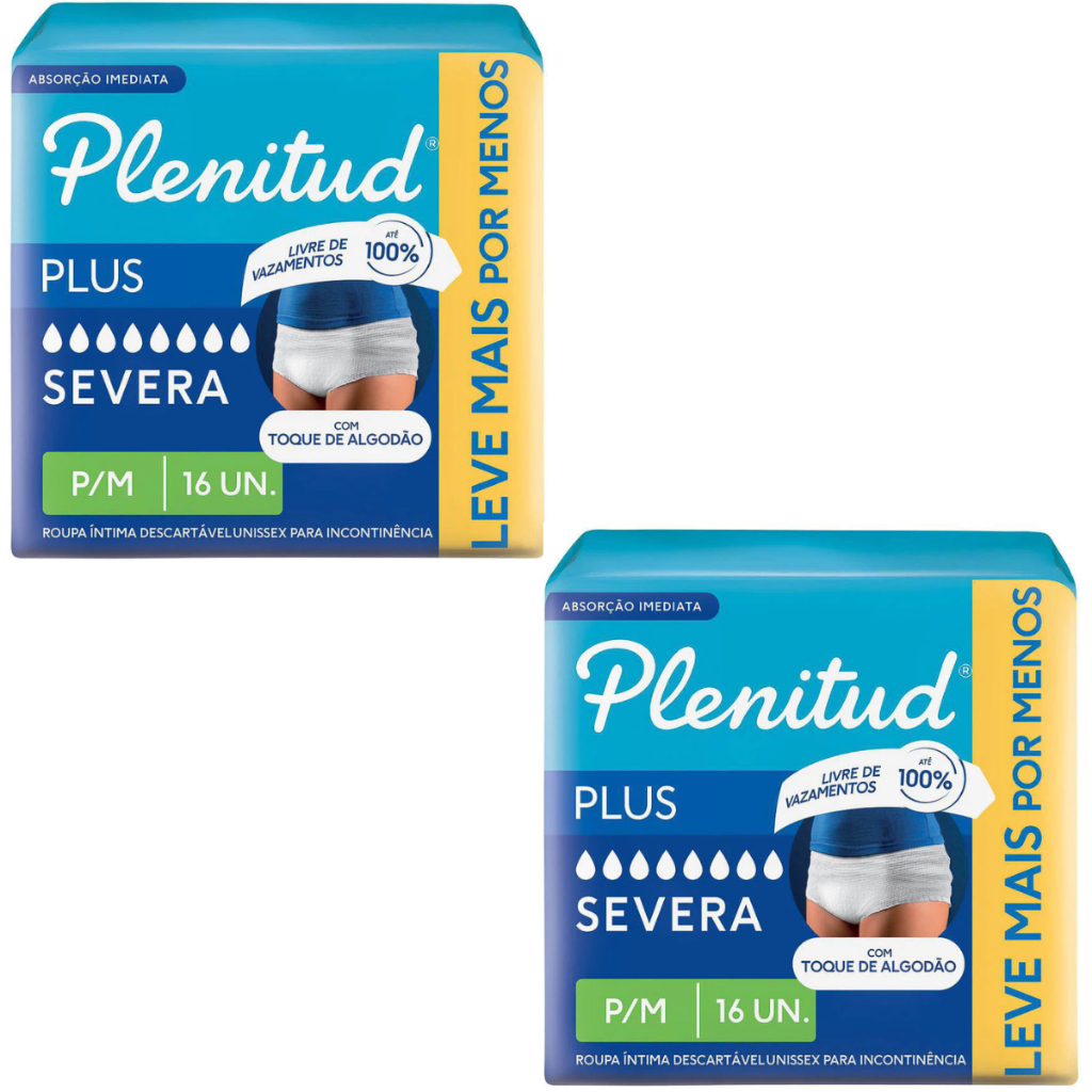 Kit 2 Pcts Fralda Calça Geriátrica Plenitud 16un cada - Tam P-M - Total  32 Unidades