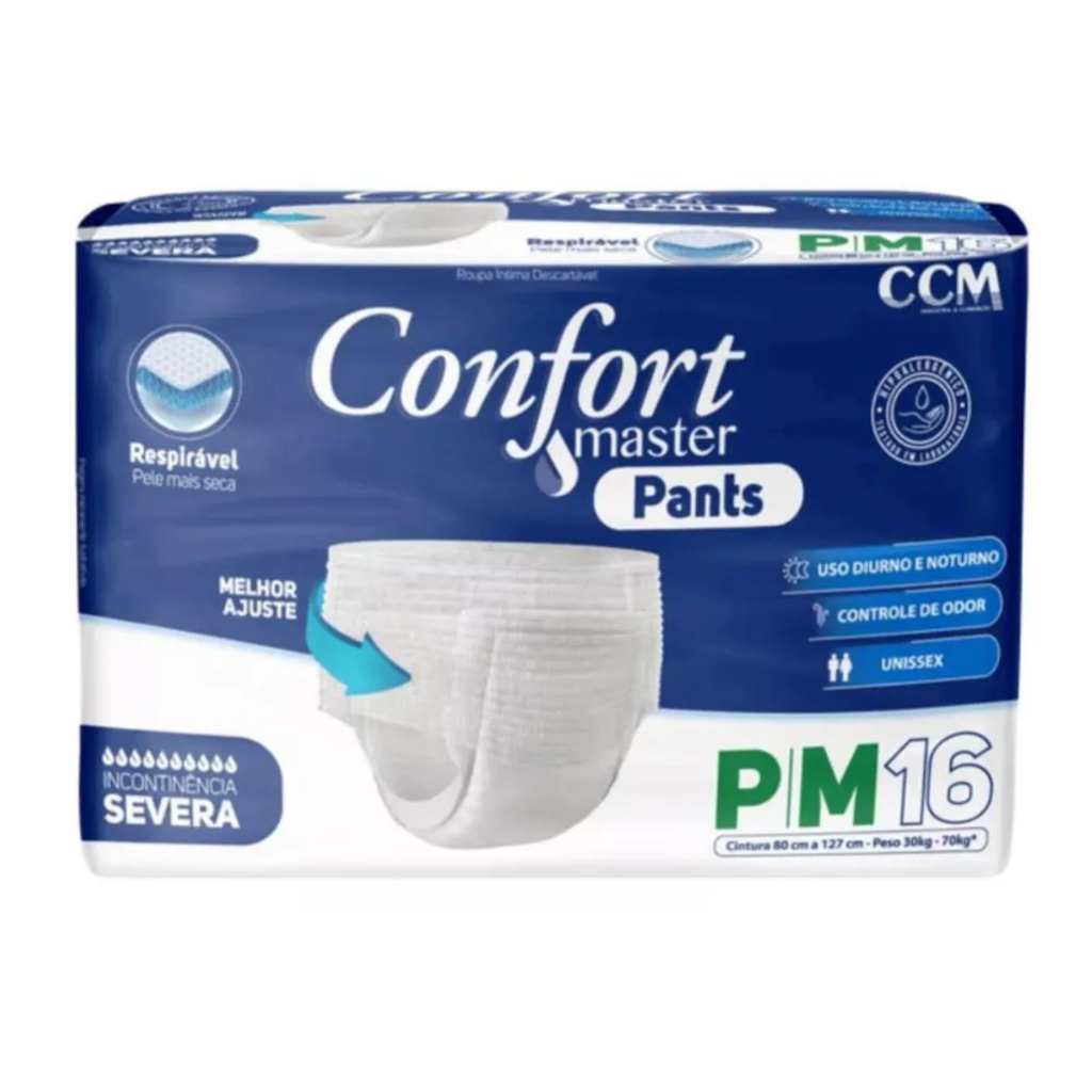 Fralda Calça Descartável Geriátrica Adulto Confort Master Pants - Tamanho P-M - 16 Unidades