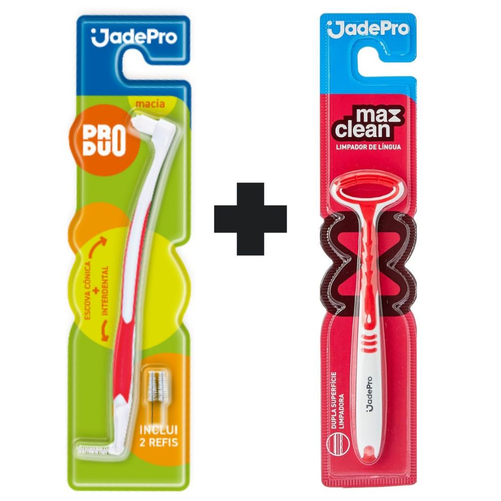 kit Escova Interdental  mais Raspador de Língua JadePro