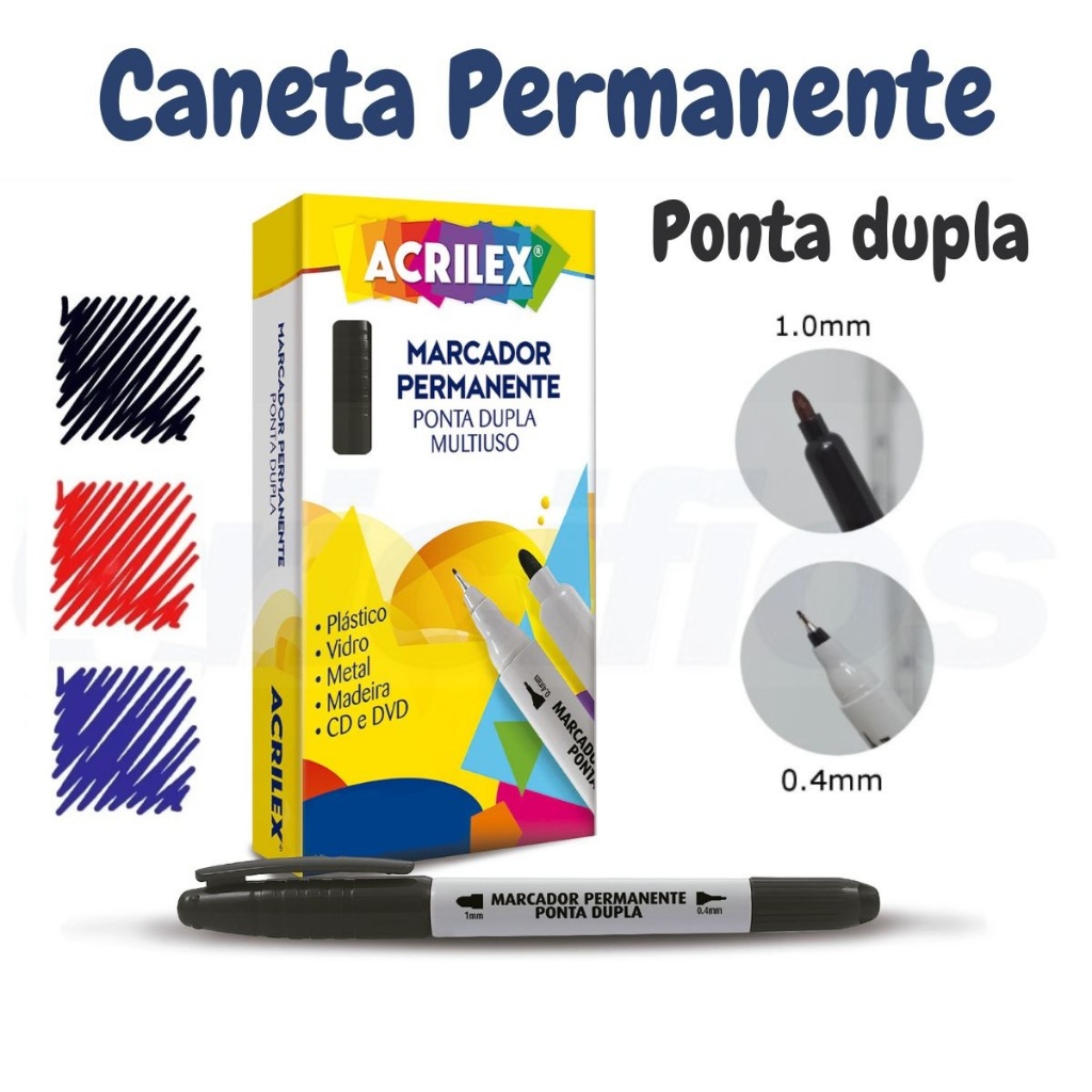 Caneta Permanente Ponta Dupla Acrilex Uso Geral | Plástico | Vidro | Madeira em Oferta na Shopee