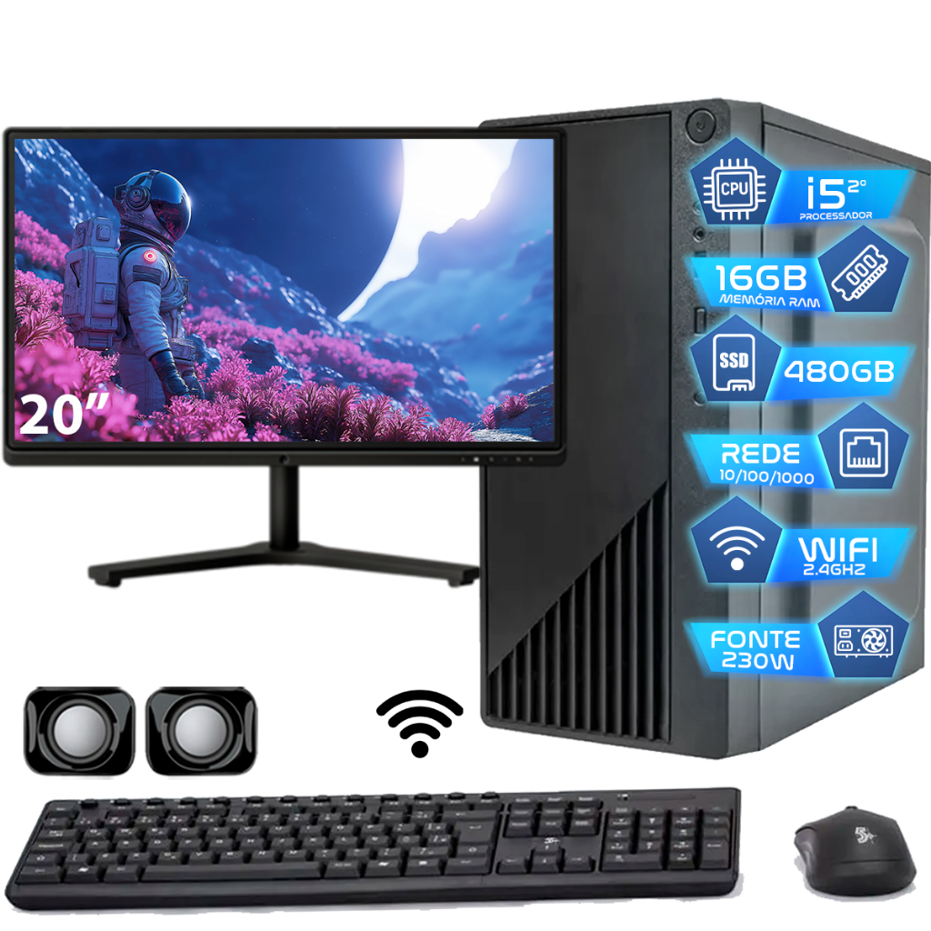 Pc Computador I5 Intel Core Ssd 480gb Memoria 16gb Monitor 20'' - Completo