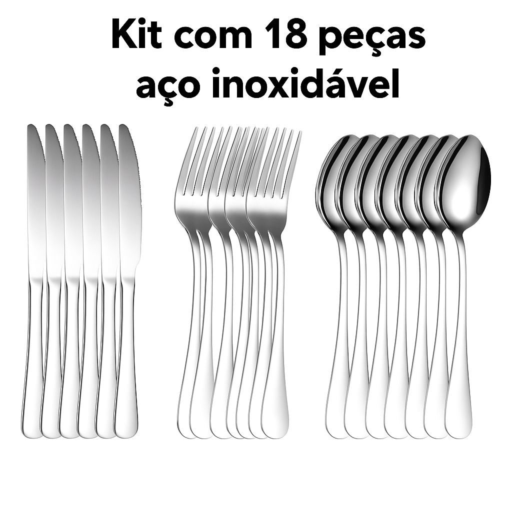 Kit Faqueiro 18 Peças Aço Inoxidável – Talheres Prata Completo com Garfo, Colher e Faca