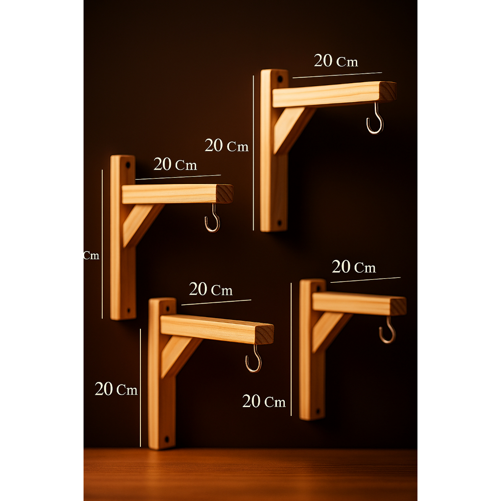 Kit 4 Suporte Plantas Mão francesa Madeira Pinus Com Buchas e Parafusos 20x20