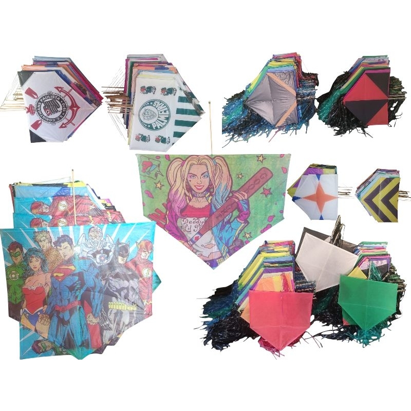 Pacote de Pipa Murcha Murcha Sortidos Grande C/ Rabiola ou S/ Rabiola Para Empinar e Decoração