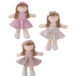 Boneca De Pano 30cm Cabelo Castanho Oferta Promoção