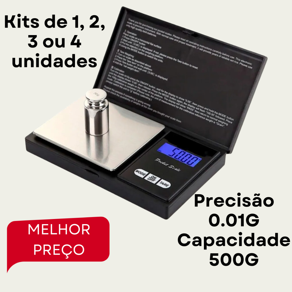 Mini Balança Digital Alta Precisão 0,01g - 500g Para Joias Ouro Farmácia e outros
