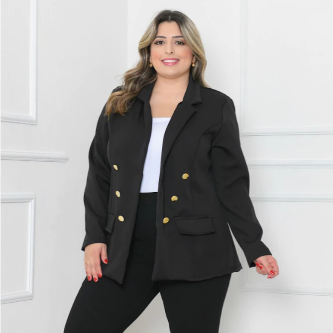 Blazer Alfaiataria Plus Size G1G2 G3 Feminino Casaco Social Com Botão