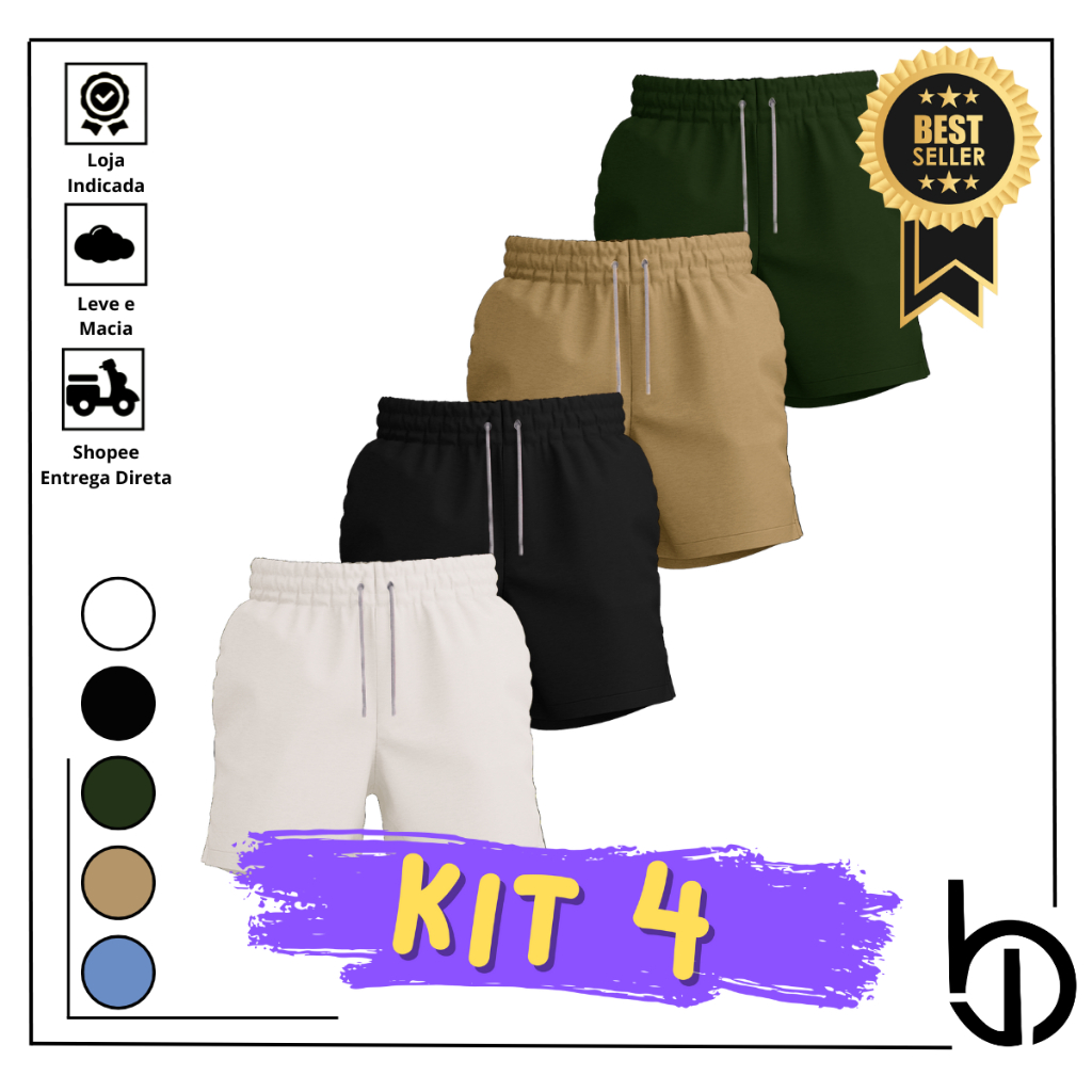 Kit 4 Shorts Masculinos De Linho Estilo Casual Com Bolsos Laterais Em Liquidação