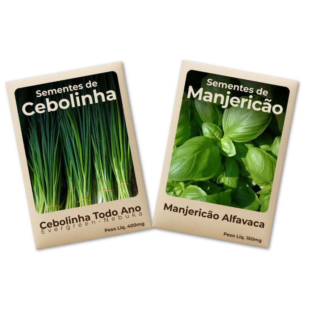 Semente gourmet Manjericão e Cebolinha para quem busca cultivo prático e sabor na cozinha Combo 2Pct