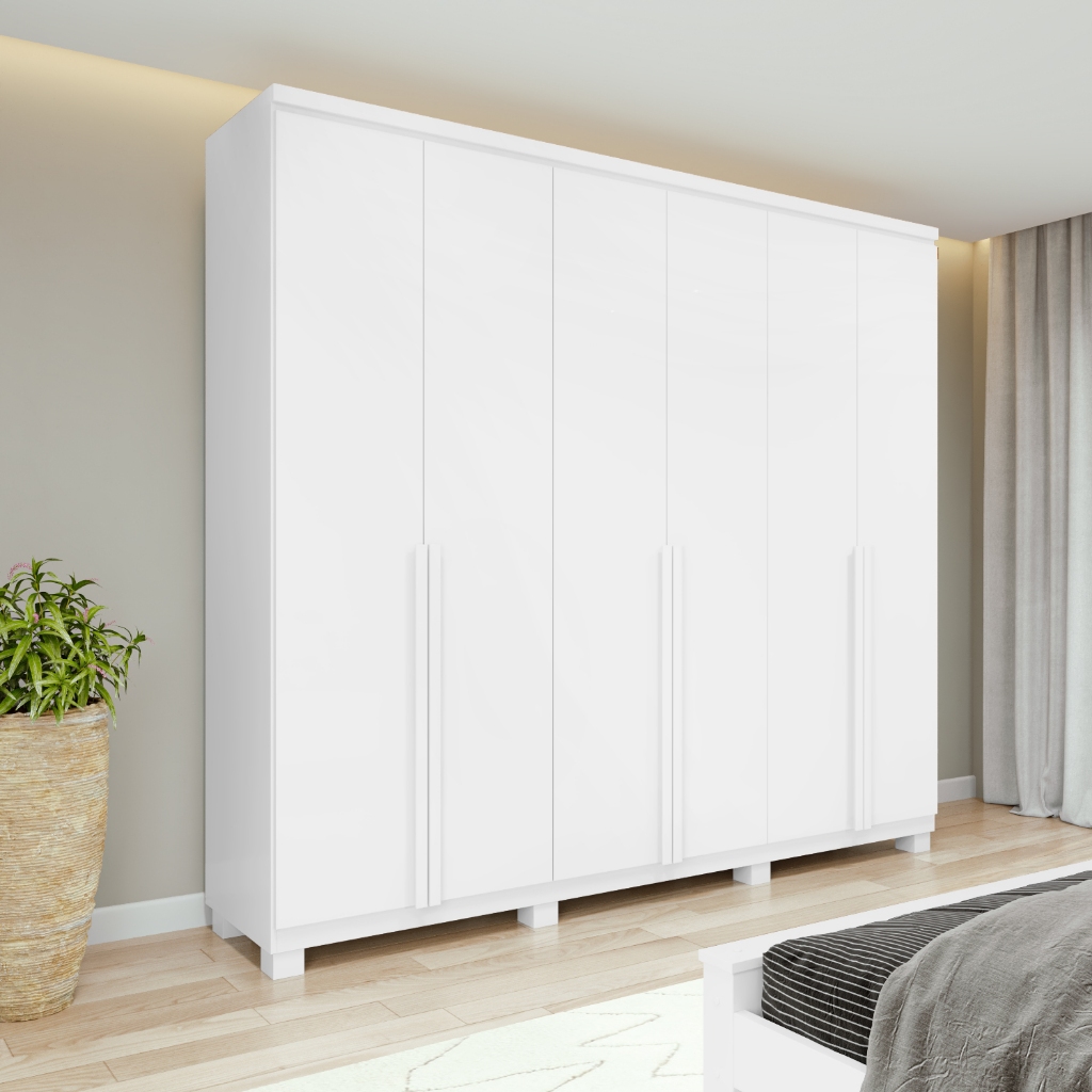 Guarda-Roupa Casal 100%MDF Alonzo 6 Portas 4 Gavetas com Pés Branco em Oferta na Shopee