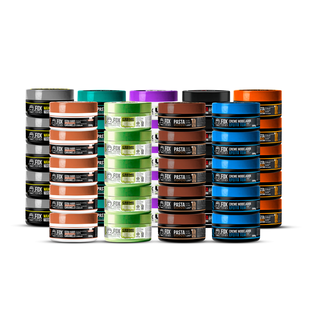 PASTA MODELADORA FOX FOR MEN 80GR - 45 UNI TODOS OS TIPOS  - KIT REVENDA BARBEARIA