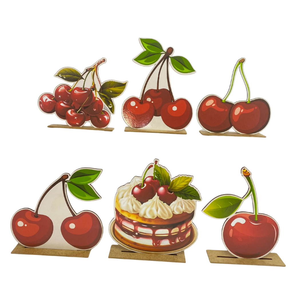 Kit Display de Mesa 6 Peças para Festa Cereja MDF em Oferta na Shopee