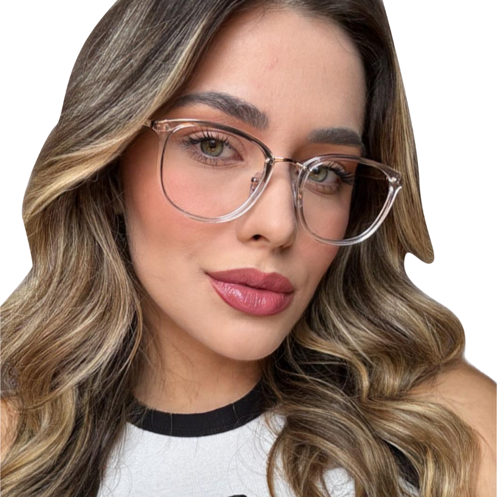 Óculos Armação de Grau Transparente Feminino Redondo Moderno Dourado Branco