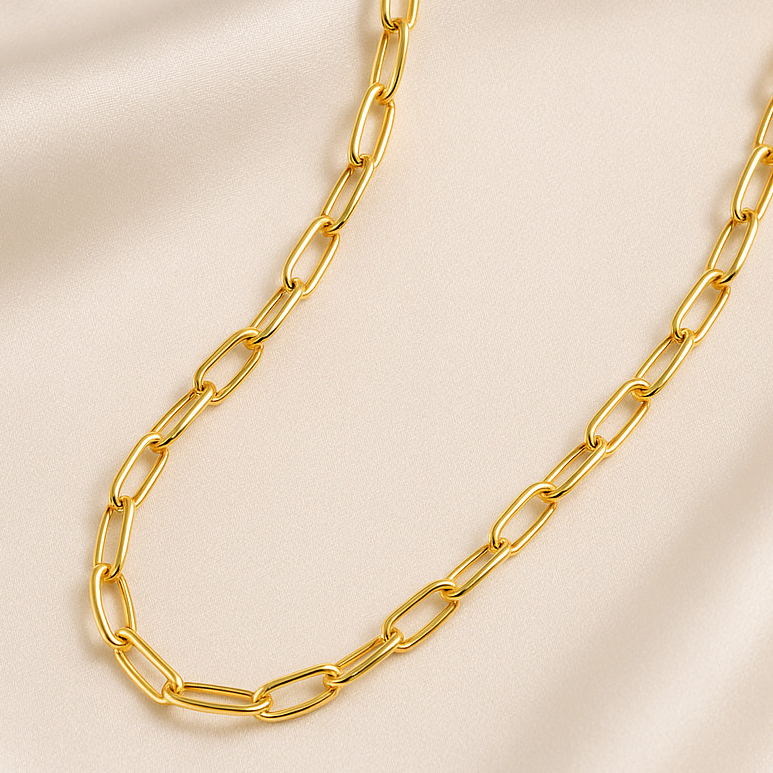 Gargantilha Fina de Elos Ovais Choker Feminina Dourada Folheada a Ouro 18k
