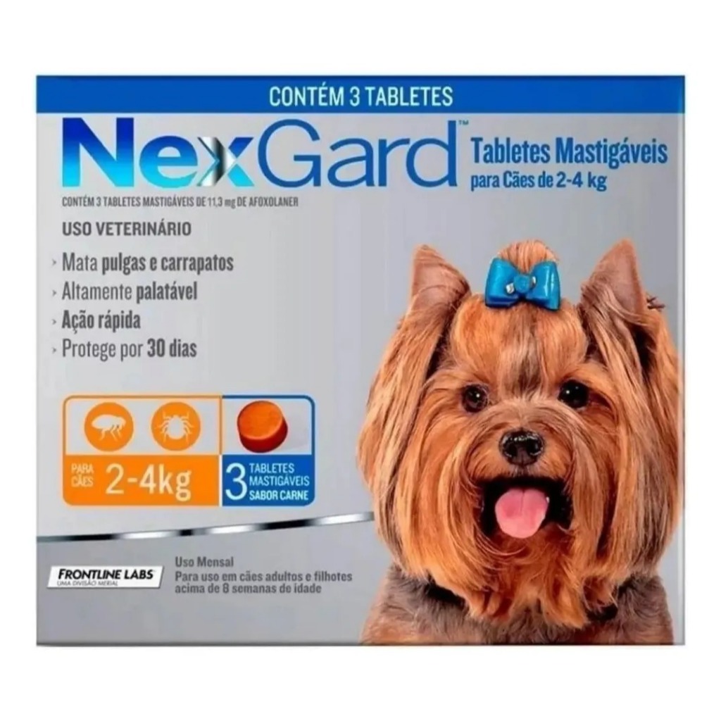 Antipulgas e carrapatos para cães 2 a 4kg - 3 comprimidos