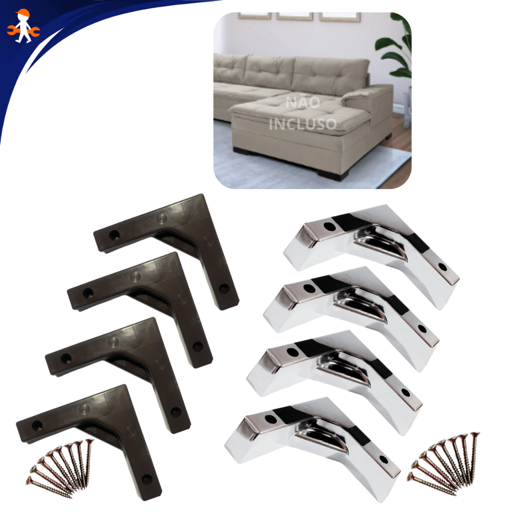 kit 8 Pé Cantoneira Tipo L Plástico Sofá Puff Poltrona Reforçado e Elegante Móveis em geral
