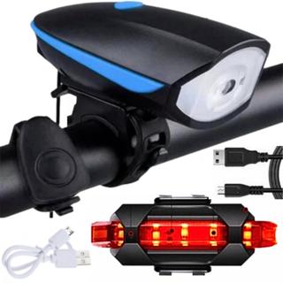 Farol Bike Bicicleta Led Buzina Recarregável USB Lanterninha Sinalizador Traseiro Resistente a Água em Oferta na Shopee