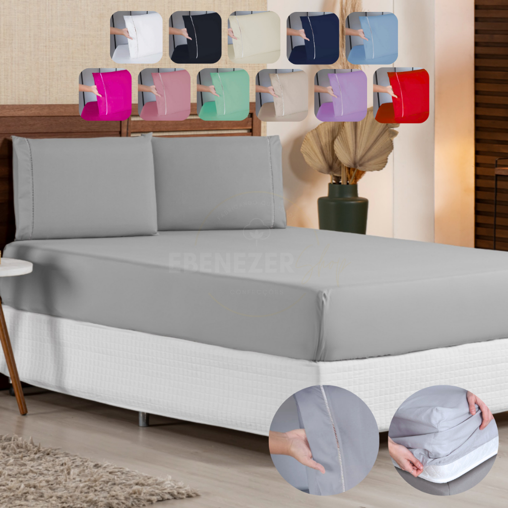 Jogo De Lençol Antialérgico 2, 3 e 4 Peças Antiácaro 400 Fios Cama Solteiro, Casal, Queen e King